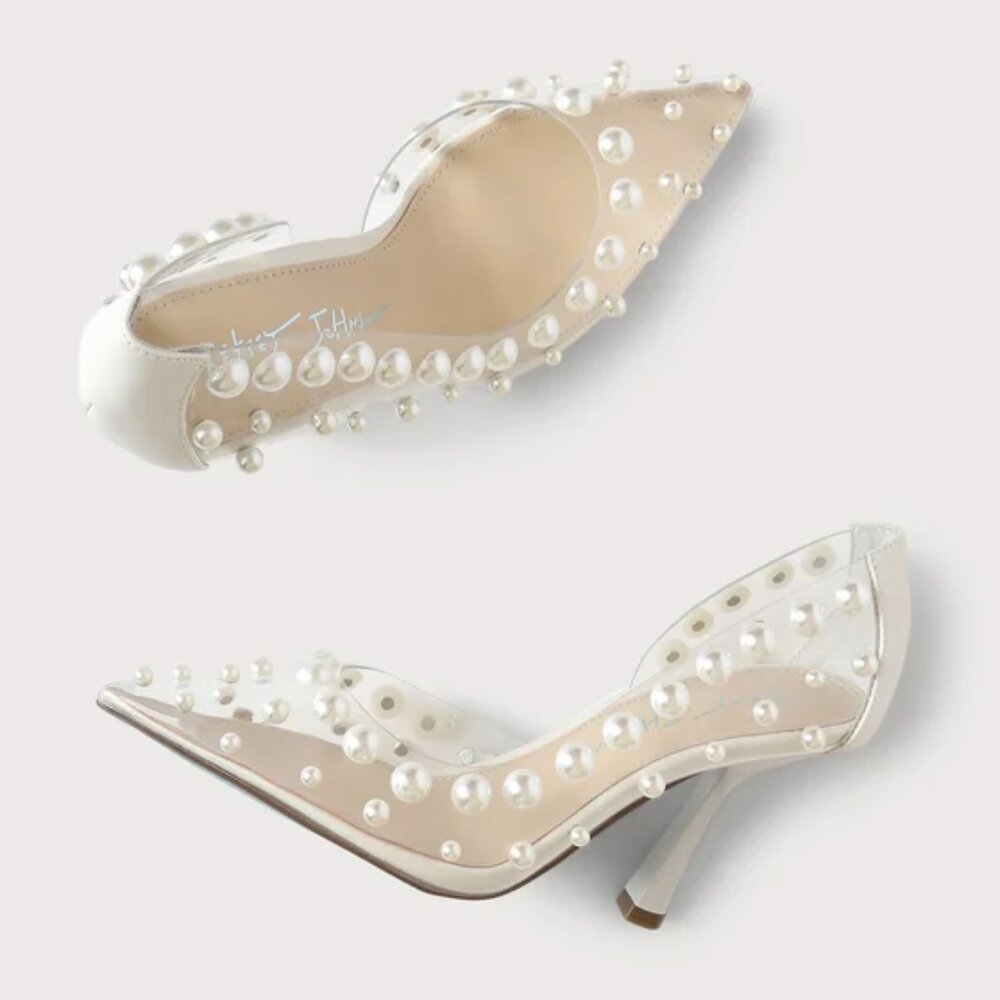 Betsey Johnson Clear Pearl High Heel Pointed-Toe Pumps